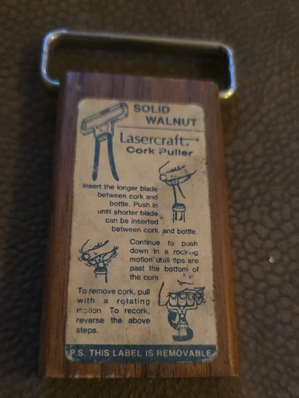Lasercraft Cork Puller Solid Walnut Engraved with Tree Design: Mid- Century